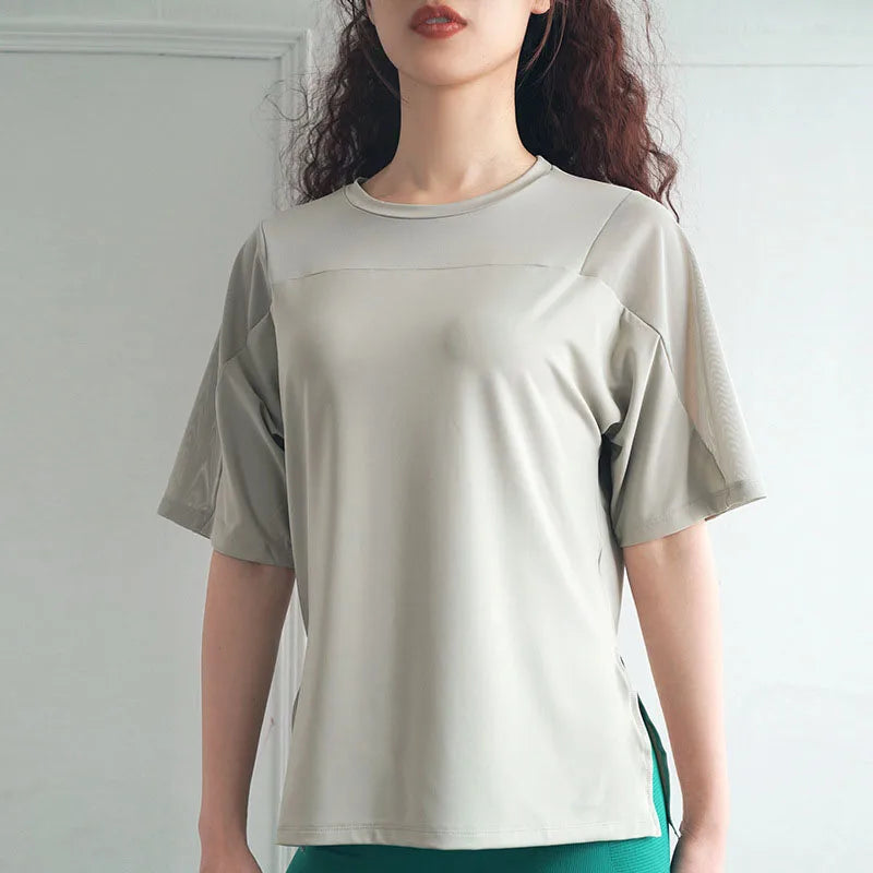 Mesh Stitching Yoga T Shirt Breathable Quick Dry Loose Fit