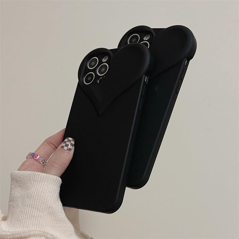 Fashion Cool Black Love Heart Phone Case For iPhone 14 13 Pro Max 12 11 XR XS Dustproof Soft Shockproof Back Cover Luxury Soft Back Cover Raised Full Camera Protection Bumper Silicone Shockproof Phone Case