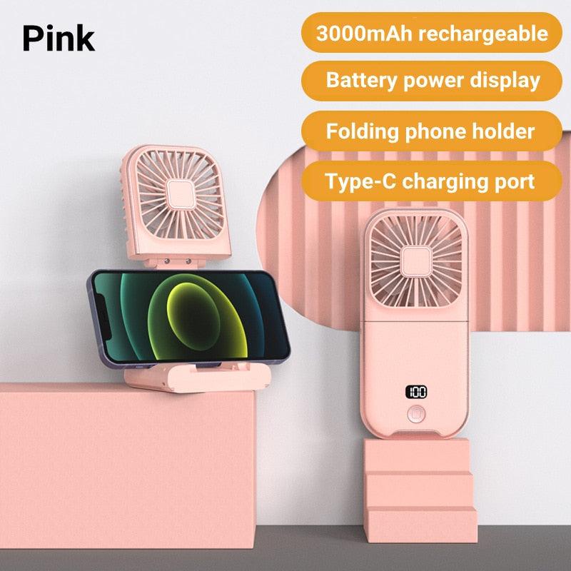 Mini Portable Outdoor Hand Fan Hanging Neck Fan USB Charging 3000mAh Battery Powered 180° Folding Wireless Table Air Cooling Fan 4 Adjustable Speed Portable Pocket Fan for Office Outdoor Travel