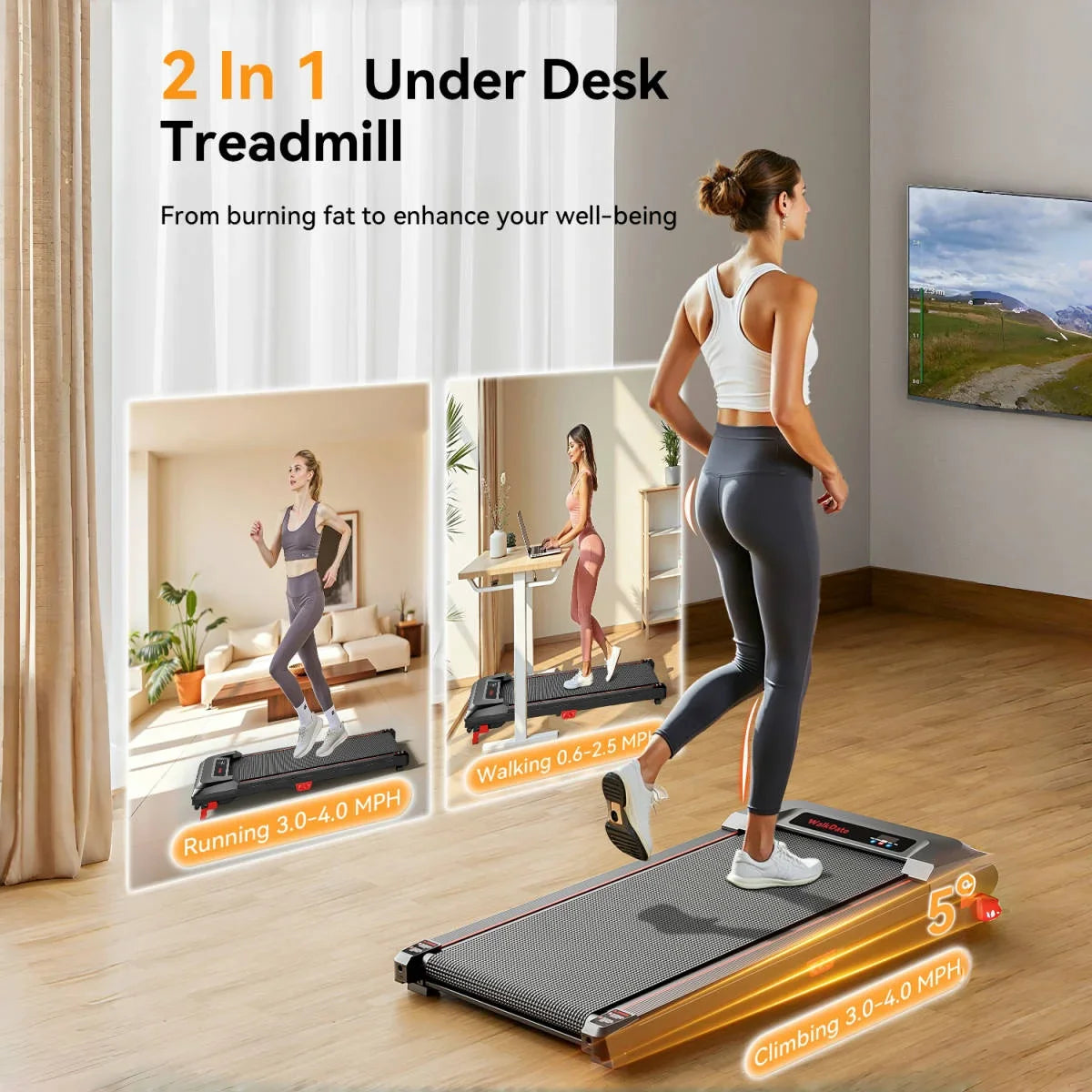 Bestgod Folding Treadmill 2.5HP Walking Pad with Remote Control