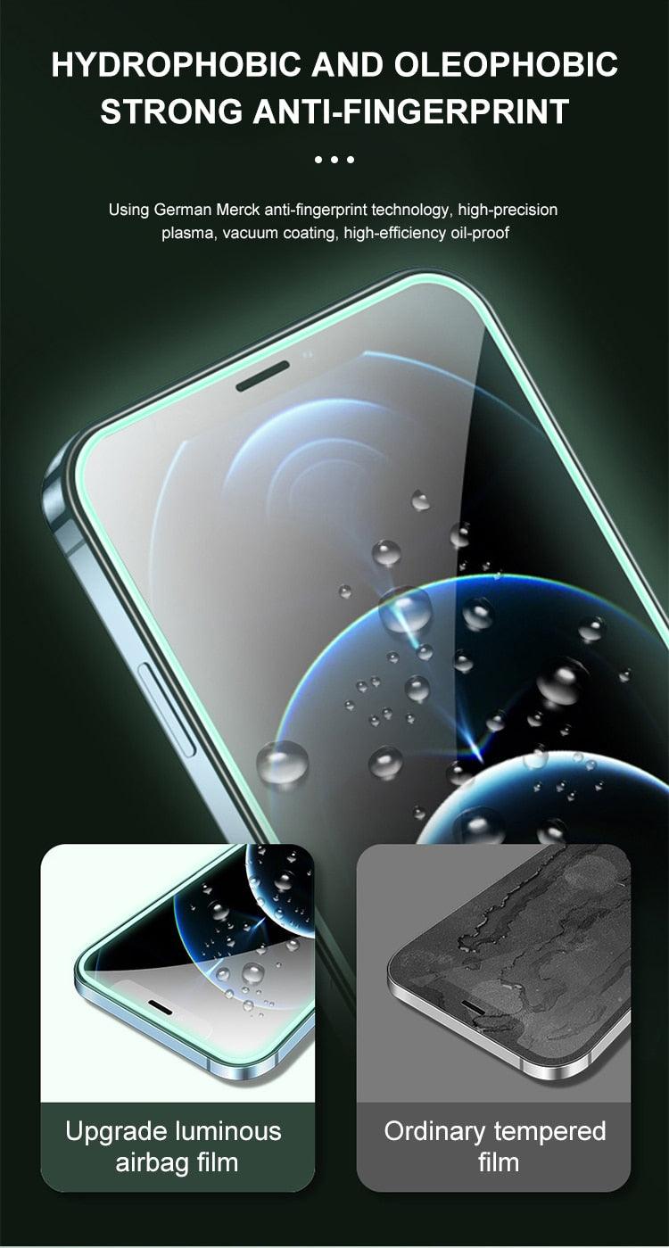 2Pcs Luminous Protective Glass For iPhone 14 13 12 11 Pro Max X XR XS Screen Protector For 7 8 6 Plus SE3 Glowing Tempered Glass Luminous Glowing Tempered Glass Screen Protector for iPhone