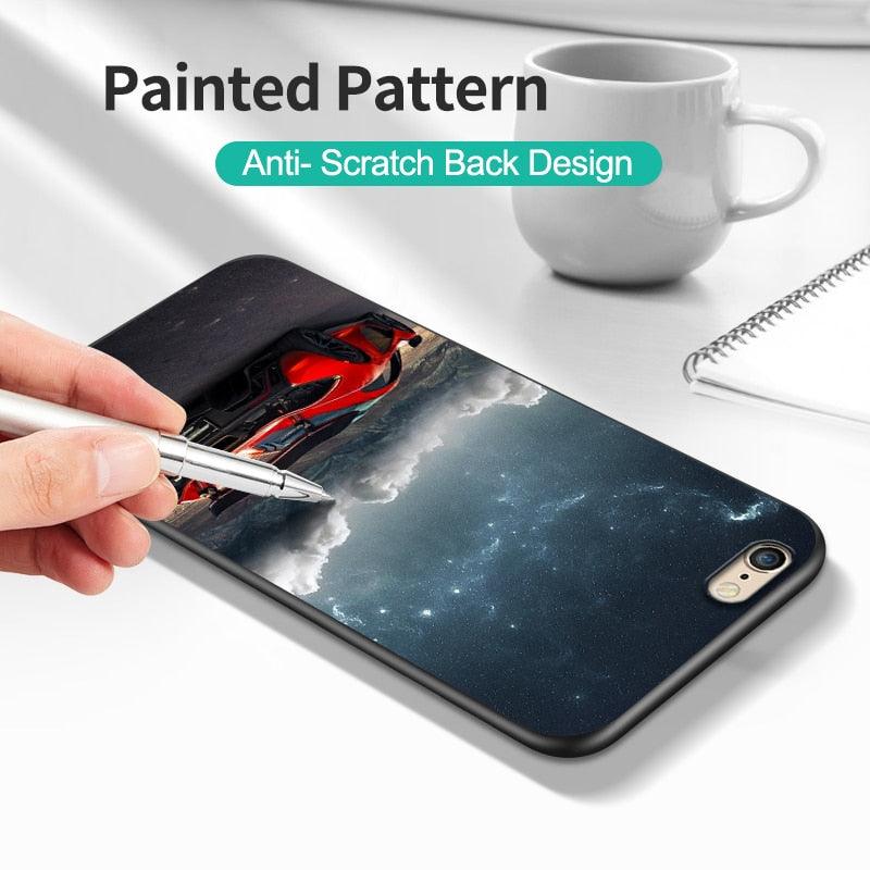 Cute Cover Soft Silicone Print Cars Print Phone Case For Iphone 5s 5 S Se 2016 4.0" Case Phone Cover On Iphone 6s 6 S Plus Funda Bumper Black Case Sport Race Car