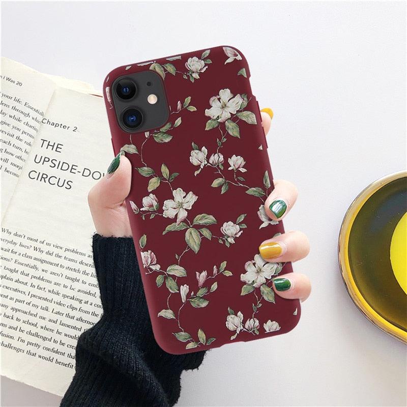 Fashion Flower Phone Case For Iphone 7 8 Plus Iphone Xr X Xs Silicone Ultra Thin Shockproof Mobile Phone Case With Fashion Pattern Cover Stylish Beautiful Flower Pattern Colored iphone Case