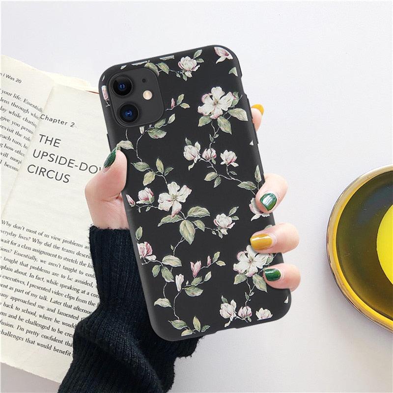 Fashion Flower Phone Case For Iphone 7 8 Plus Iphone Xr X Xs Silicone Ultra Thin Shockproof Mobile Phone Case With Fashion Pattern Cover Stylish Beautiful Flower Pattern Colored iphone Case