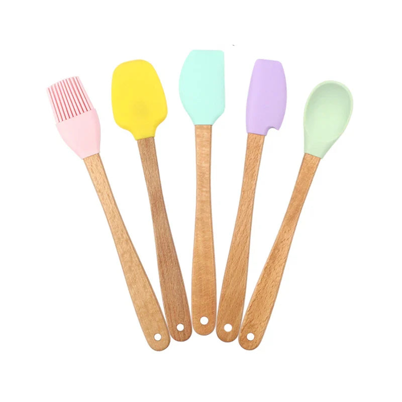 Mini Cake Spatula Set: Wooden Handle Cream Scraper & Oil Brush