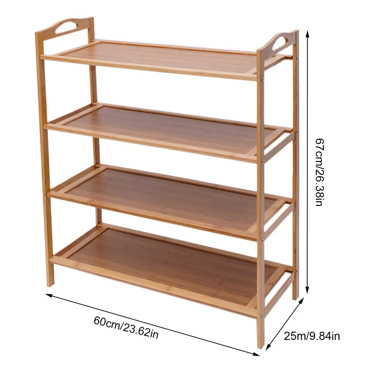 4 Tier Bamboo Shoe Rack, Shoe Shelf, Eco-Friendly Shoe Organizer, Multipurpose Open Storage Shelf, Natural Bamboo Material, Large Capacity for Family Shoes, Top Handle for Easy Move, Breathable, Mold Resistant, for Entryway L