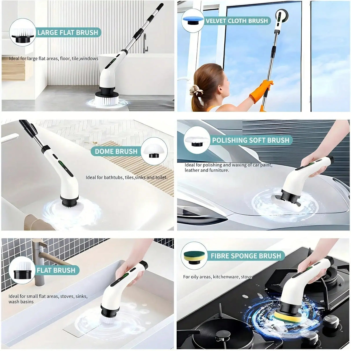 9 In 1 Electric Spin Scrubber Cordless Waterproof Cleaning Brush Multifunctional Tile Floor Tub Bathroom Kitchen Household Tool
