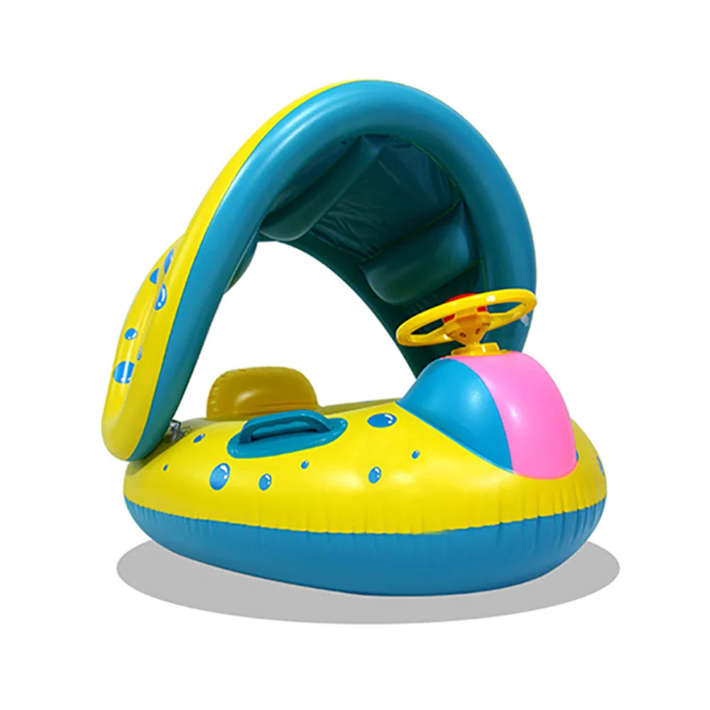 Inflatable Baby Pool Seat with Canopy and Steering Wheel