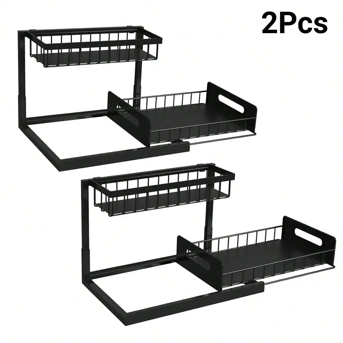 Under Sink Organizer Rack 2 Tier Under Sliding Cabinet Basket Organizer Drawer , Multi-Purpose Under Sink Storage For Bathroom Kitchen Desktop (Black)