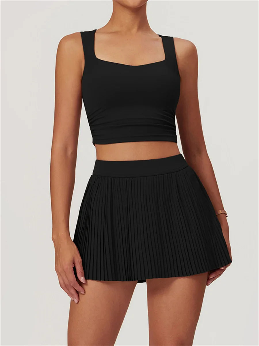 Women's 2 Piece Yoga Tennis Skirt Set Gym Outdoor & Sportswear