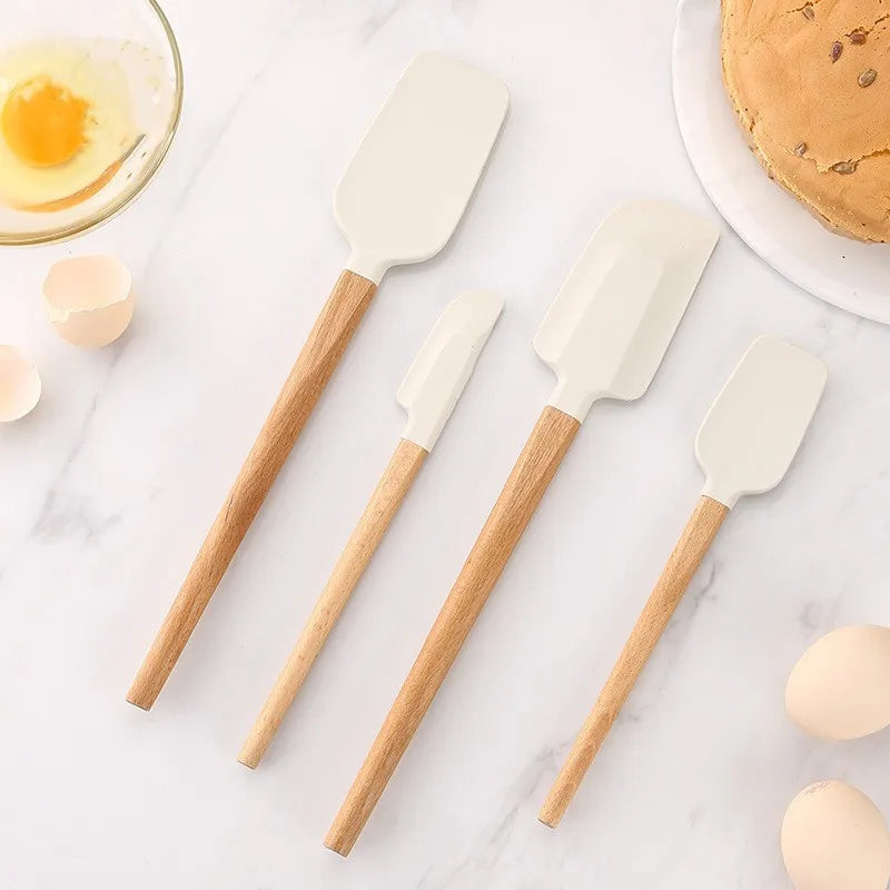 2-Piece Silicone Spatula Set with Wood Handle for Baking and Mixing