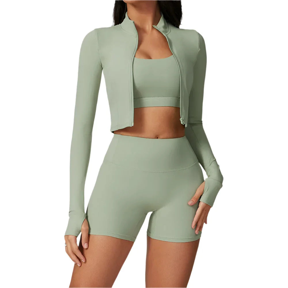 Zippered Yoga Set Long Sleeve & High Waist Leggings