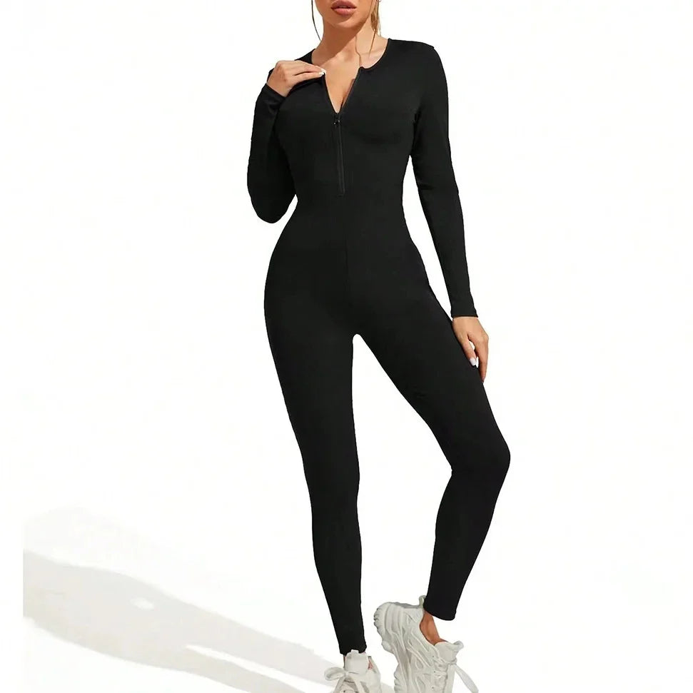 Comfortable and Stylish Ribbed Zipper Bodysuit