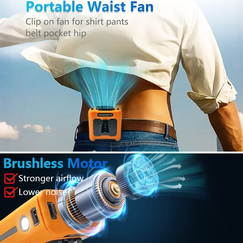 Portable Waist Fan Rechargeable Cooling Fan with Flashlight Neck Hands-Free for Outdoor Indoor Camping Travel As Power Bank