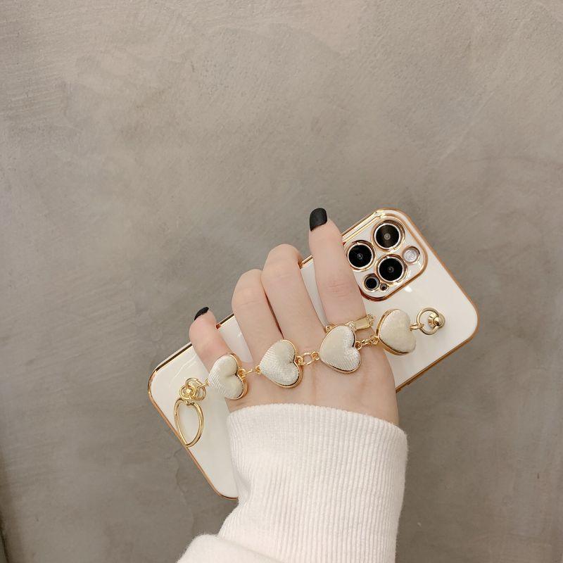 Luxury Women Silicone Phone Case Cover With Wrist Chain Bracelet for iPhone Wristband Bracelet Hand Holder Cover for iPhone 13 12 11 Pro Max plating Case Heart Chain Cases for iPhone 7 8 Plus XR XS Max X