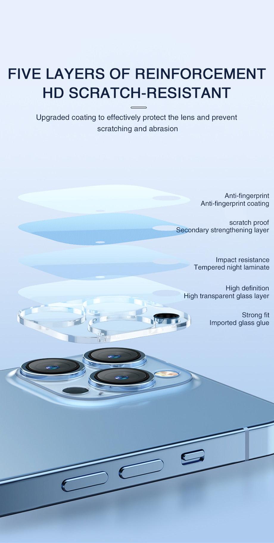 Full Cover HD Back Camera Glass Protectors for iPhone 13 12 Pro Max 13Mini Lens Protective Glass Film on IPhone 11 14 PRO MAX XS Ultra Thin Tempered Glass Camera Lens Screen Protector