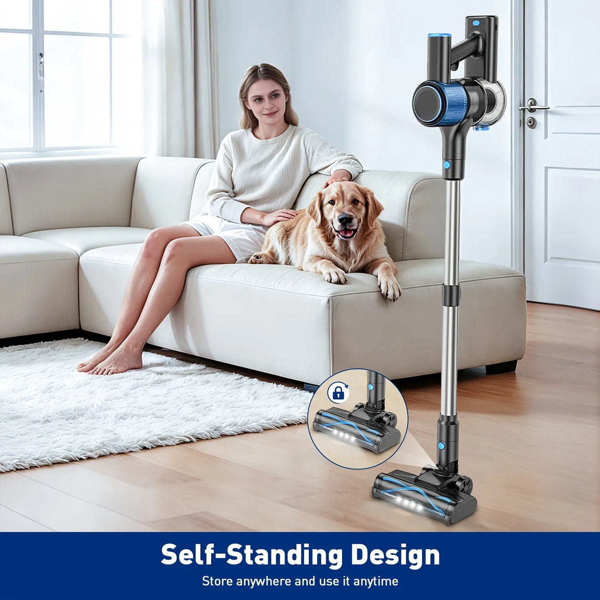 Cordless Vacuum Cleaner,55Kpa/45Mins/8 in 1 Powerful Suction,Self-Standing, 3 Suction Modes, Vacuum for Floor Carpet Pet Hair