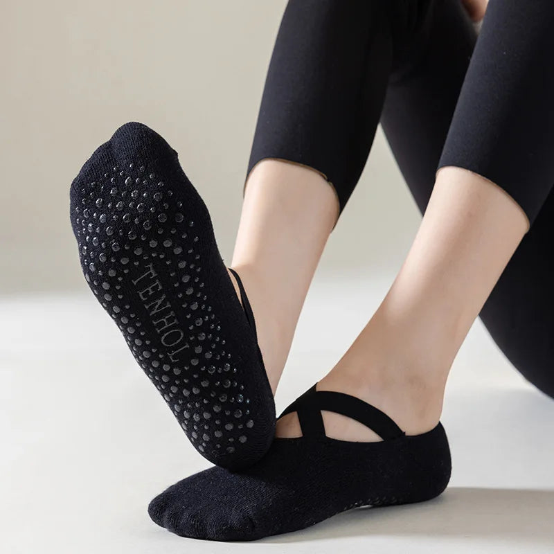 Yoga Socks Women Cotton Silicone Non slip Pilates Grip Towel No Show Barre Sock