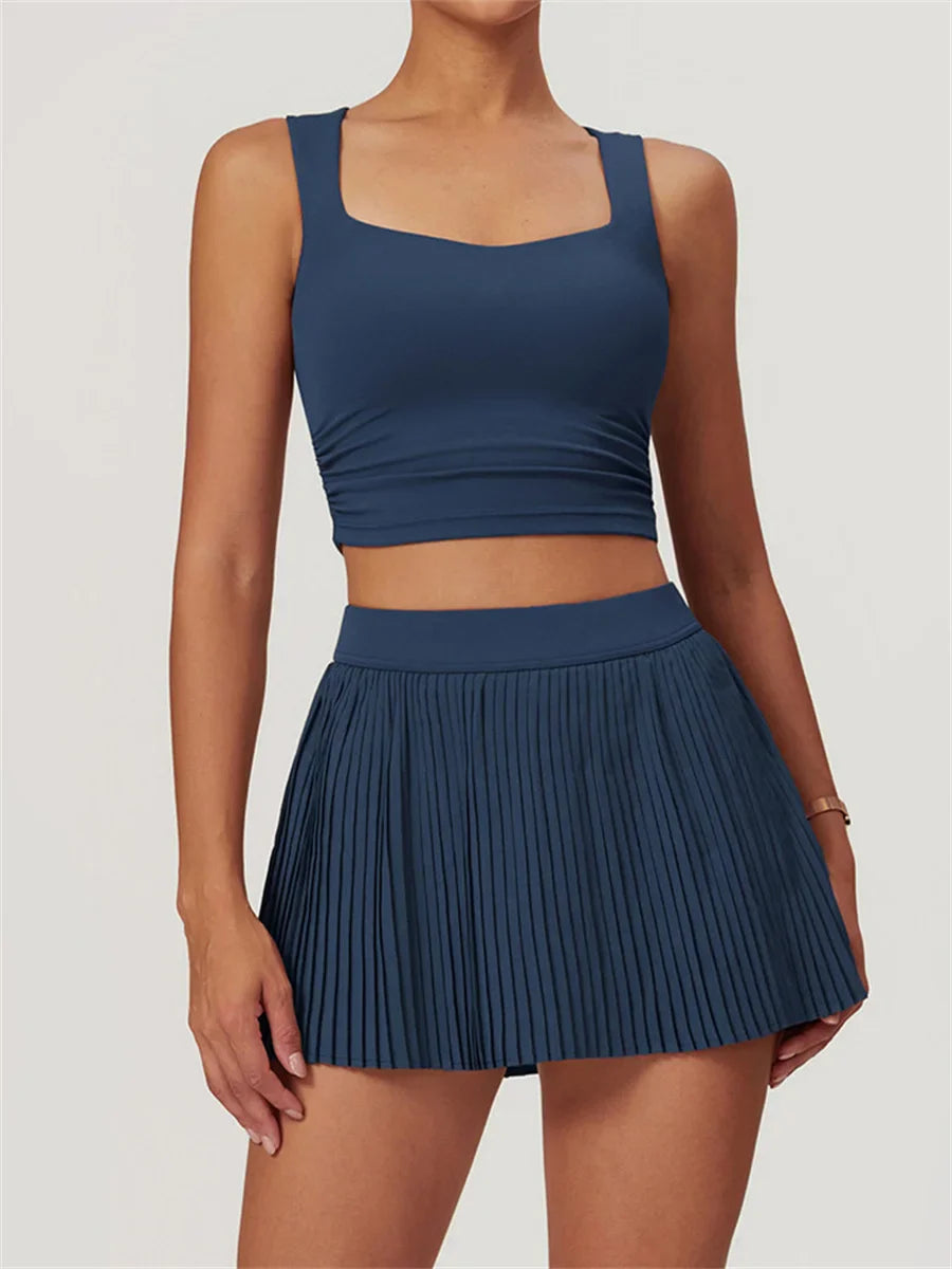 Women's 2 Piece Yoga Tennis Skirt Set Gym Outdoor & Sportswear