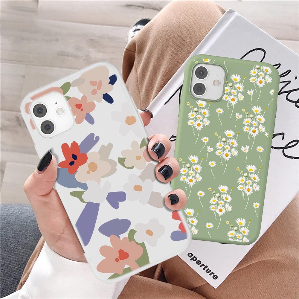 Fashion Flower Phone Case For Iphone 7 8 Plus Iphone Xr X Xs Silicone Ultra Thin Shockproof Mobile Phone Case With Fashion Pattern Cover Stylish Beautiful Flower Pattern Colored iphone Case