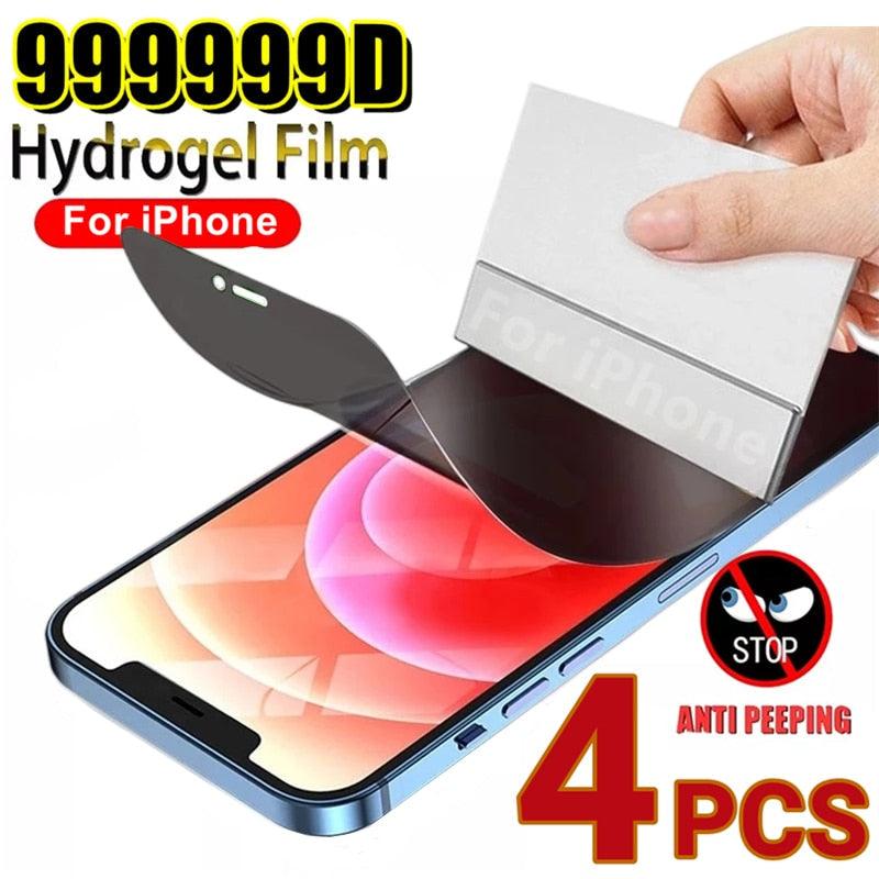 4pcs Anti Spy Privacy Soft Hydrogel Film For iPhone 13 12 11 14 Pro Max Mini X XR XS Max 6 14 7 8 Plus 12pro 13 Screen Protector Tempered Glass Screen Protector Guard for iPhone HD Clear Scratch Resistant Anti-Fingerprint Tempered Glass Film