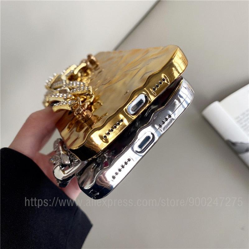Luxury Gold Plating Electroplated Bracelet Cute Compatible with iPhone Diamond Case Luxury Sparkle Glitter Rhinestone Phone Case For iPhone 14 13 Promax 11 12 Pro Max Mini Xs Max XR 8 7 Plus Mirror Cover