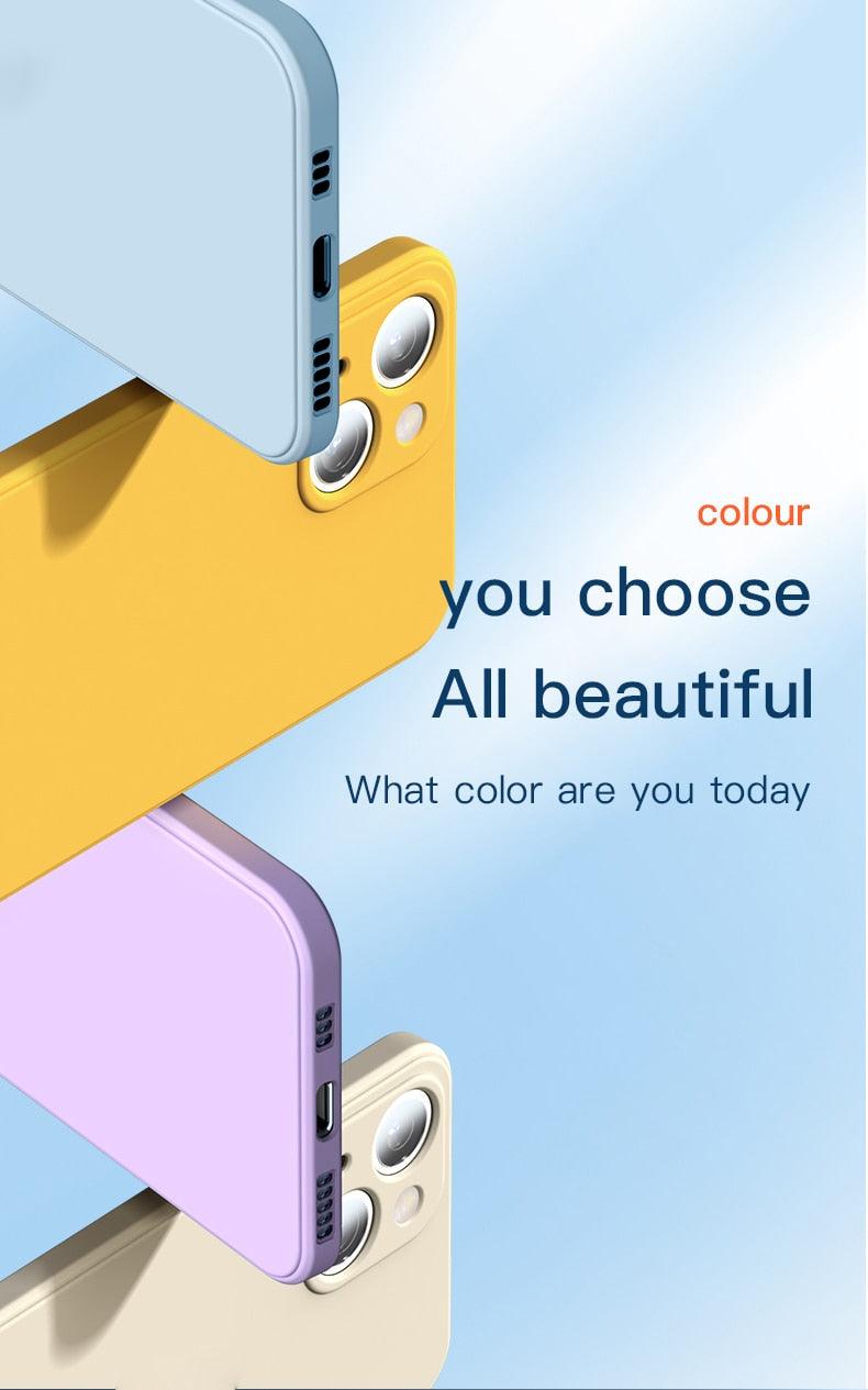 New Soft Silicone Square Phone Case For iPhone 14 13 Pro Max Back Cover Full Body Protection Cover 13 Pro Shockproof Protective Case