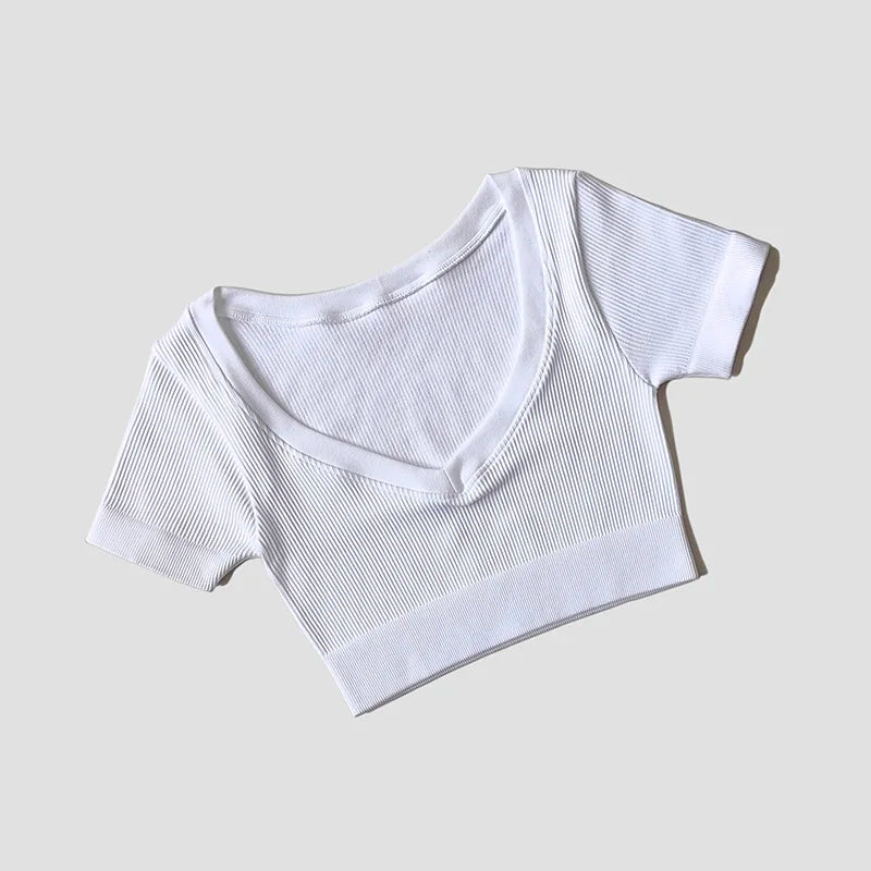 Seamless Yoga Shirts Deep V Neck Short Sleeve