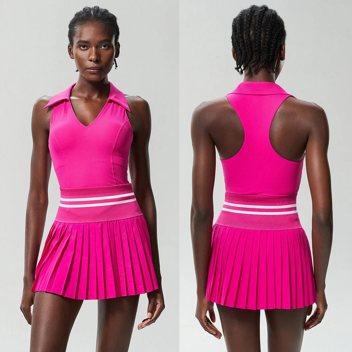 Women's Summer Two Piece Set High Waisted Mini Skirt & Backless Sports Bra