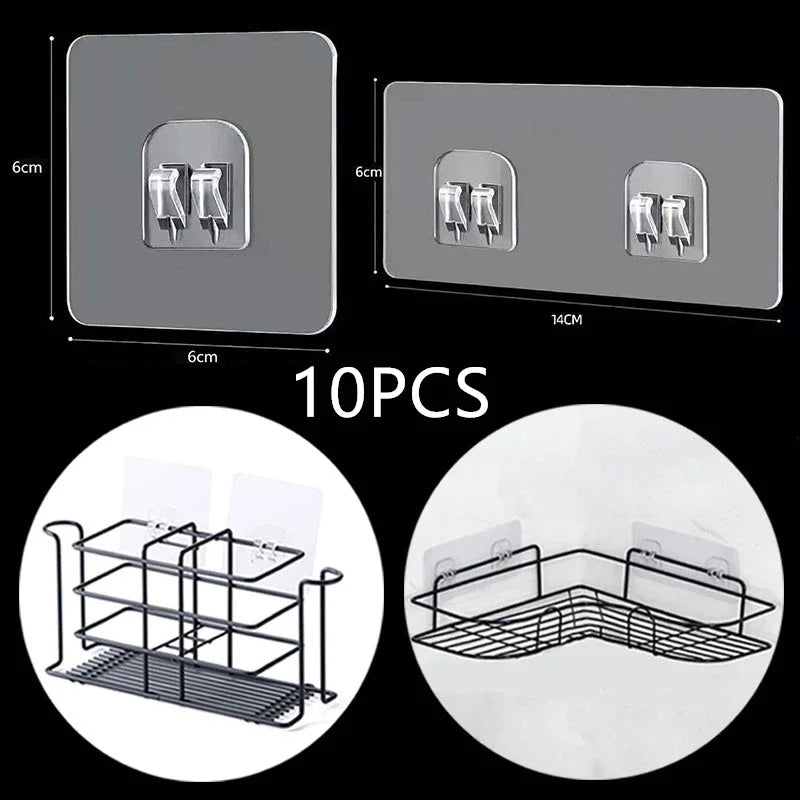 10PCS Transparent Self-Adhesive Wall Hooks for Kitchen & Bathroom Storage