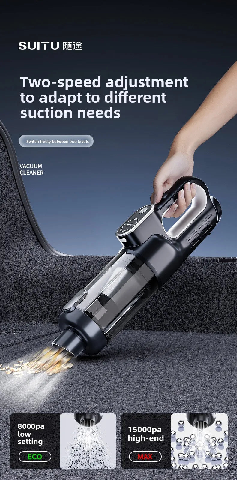 65000RPM Portable Car Vacuum Cleaner Wireless Handheld Mini Wet Dry Silent Powerful for Auto Cleaning