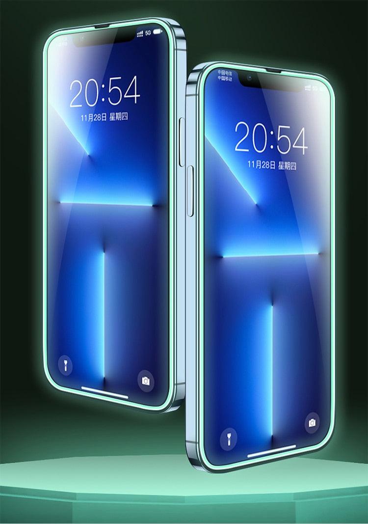 2Pcs Luminous Protective Glass For iPhone 14 13 12 11 Pro Max X XR XS Screen Protector For 7 8 6 Plus SE3 Glowing Tempered Glass Luminous Glowing Tempered Glass Screen Protector for iPhone