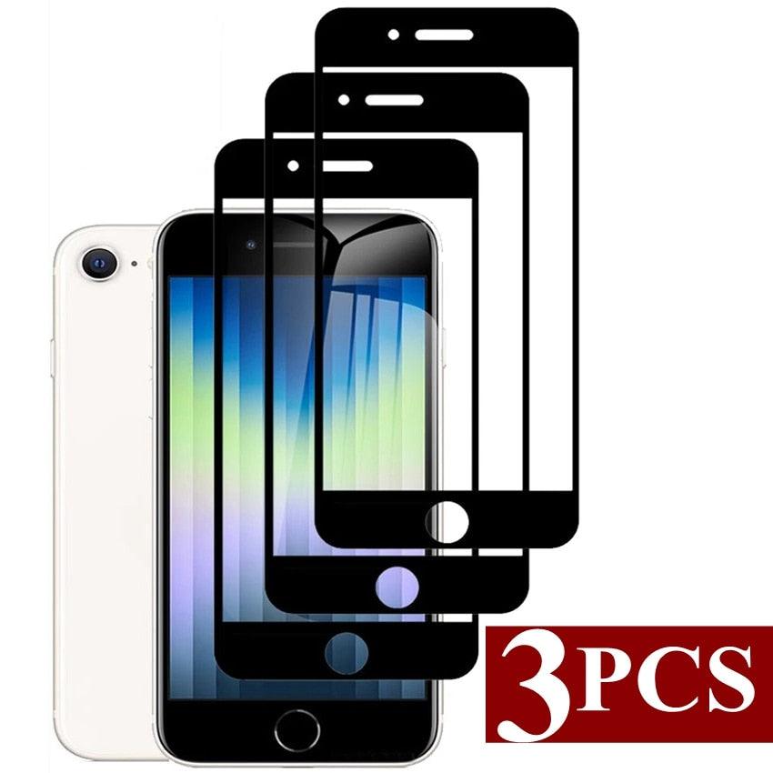 3PCS Full Cover Tempered Glass For iPhone SE 2022 2020 7 8 Plus Screen Protector Black Edge On iPhone SE3 SE2 Protective Glass Anti Fingerprint Film Screen Protector for iPhone