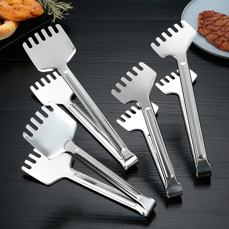 Stainless Steel Cooking Tongs Spatula Oil Drain Clamp BBQ Kitchen Accessories