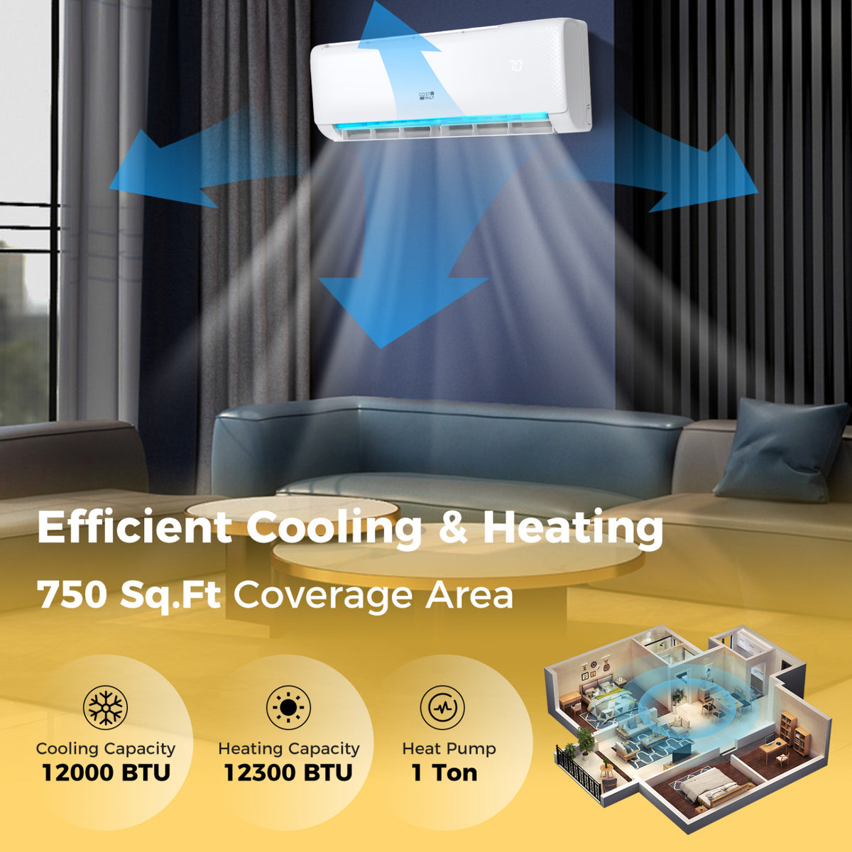 Serie Airtural 12000 BTU 21 SEER2 208-230V aire acondicionado split sin ductos con bomba de calor