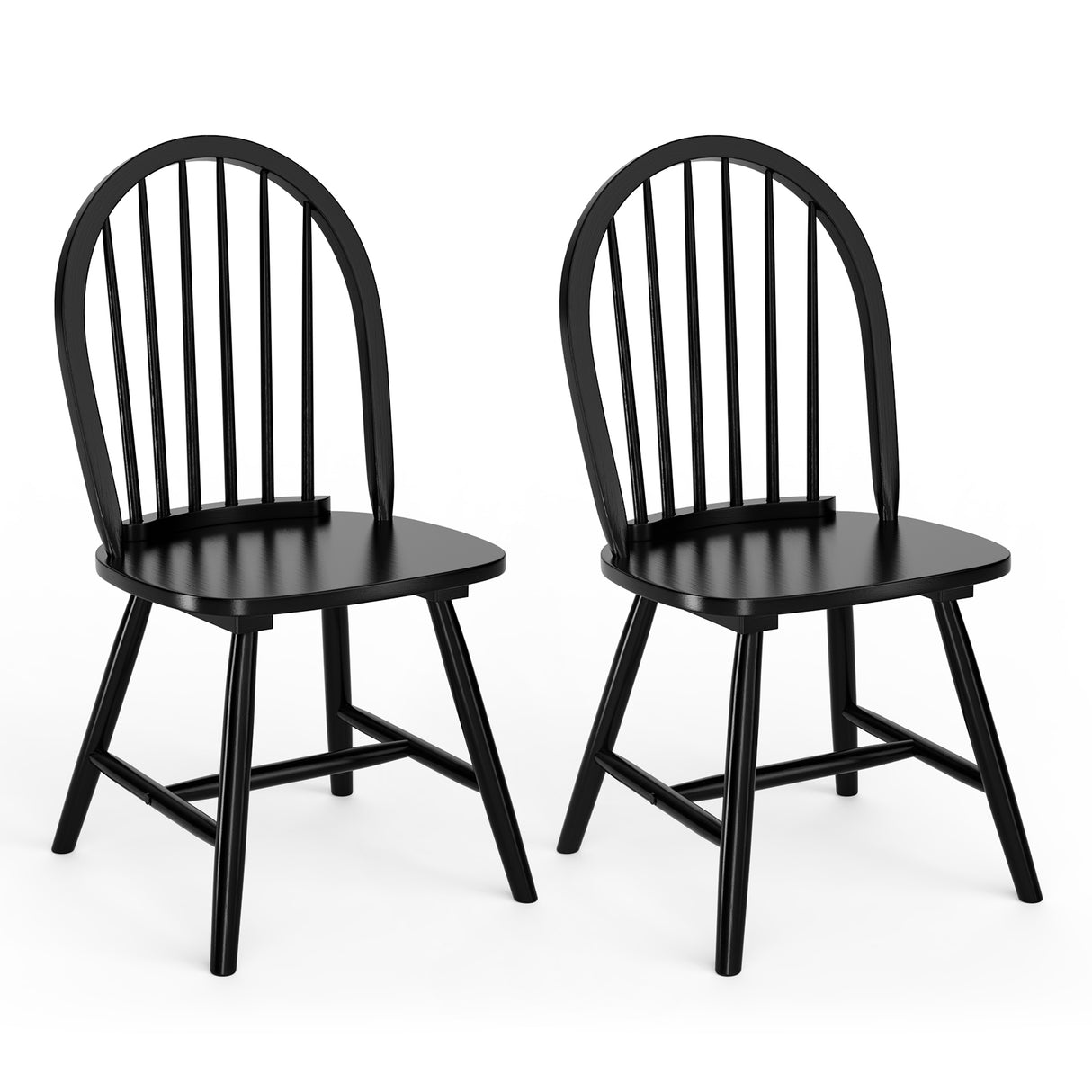 Set of 2 Vintage Windsor Wood Chair with Spindle Back for Dining Room-Black