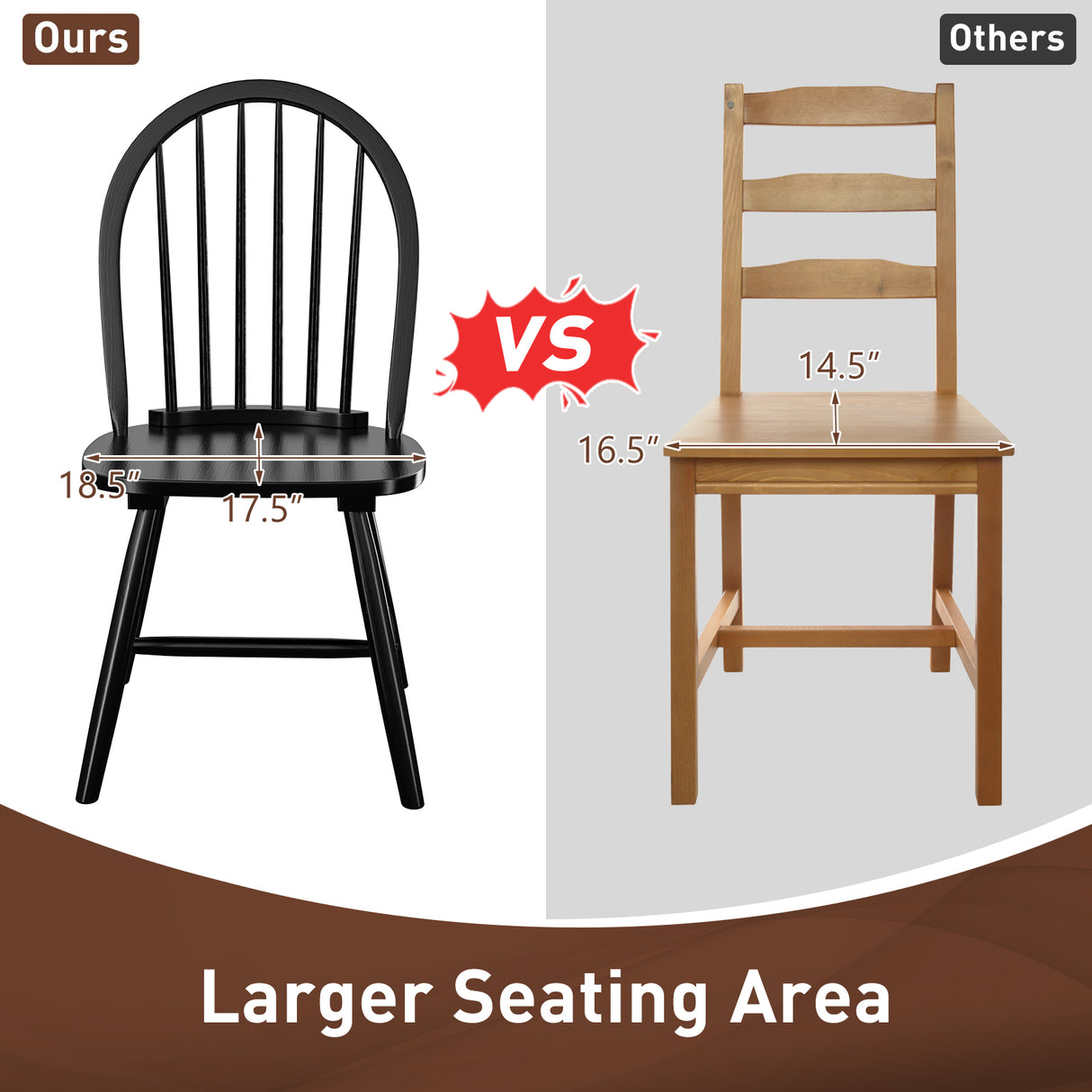 Set of 2 Vintage Windsor Wood Chair with Spindle Back for Dining Room-Black