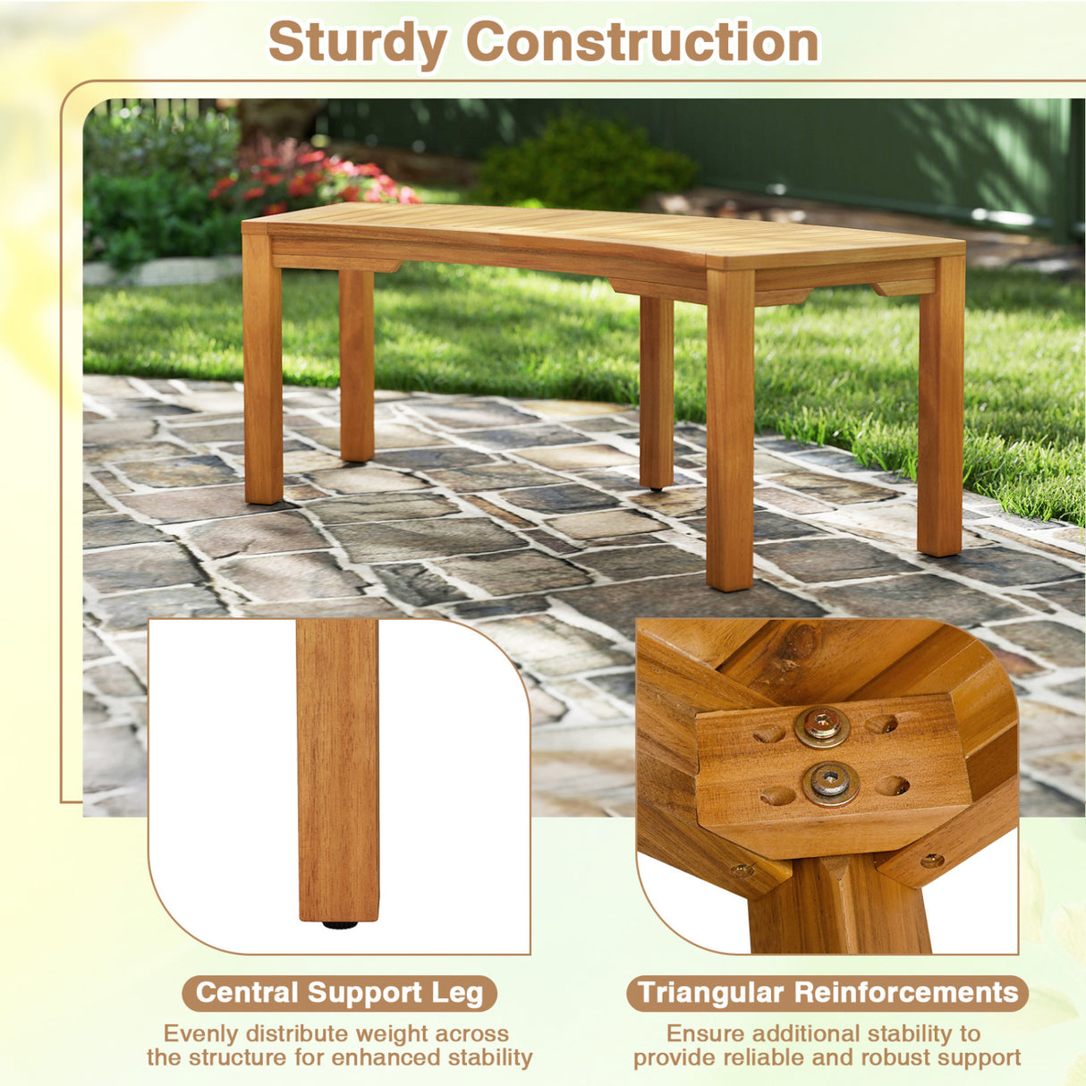 Set of 1 Outdoor Bench Acacia Wood Curved Garden Bench 2-Person