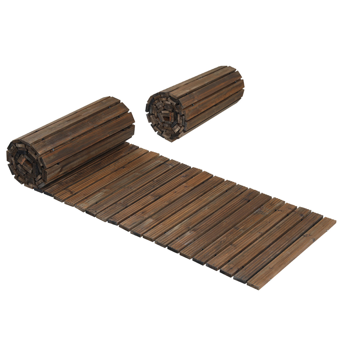 Set of 2 12 FT Wooden Garden Pathway Roll Out Decorative Cedar Straight Outdoor Walkway-Brown