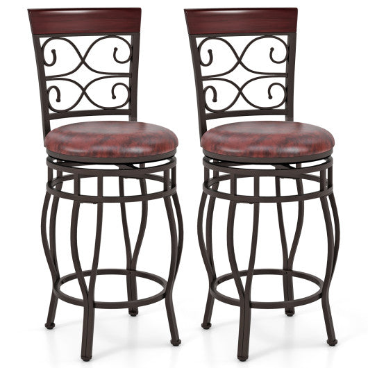 Set of 2 26 Inch Bar Stool with Backrest and Footrest-Brown