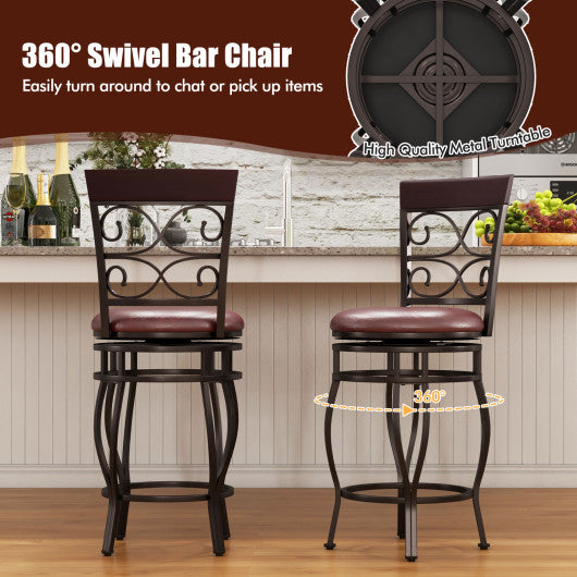 Set of 2 26 Inch Bar Stool with Backrest and Footrest-Brown