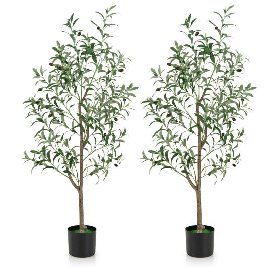 4.5 Feet Tall Artificial Olive Tree Fake Potted Trees with Realistic Fruits-Set of 2