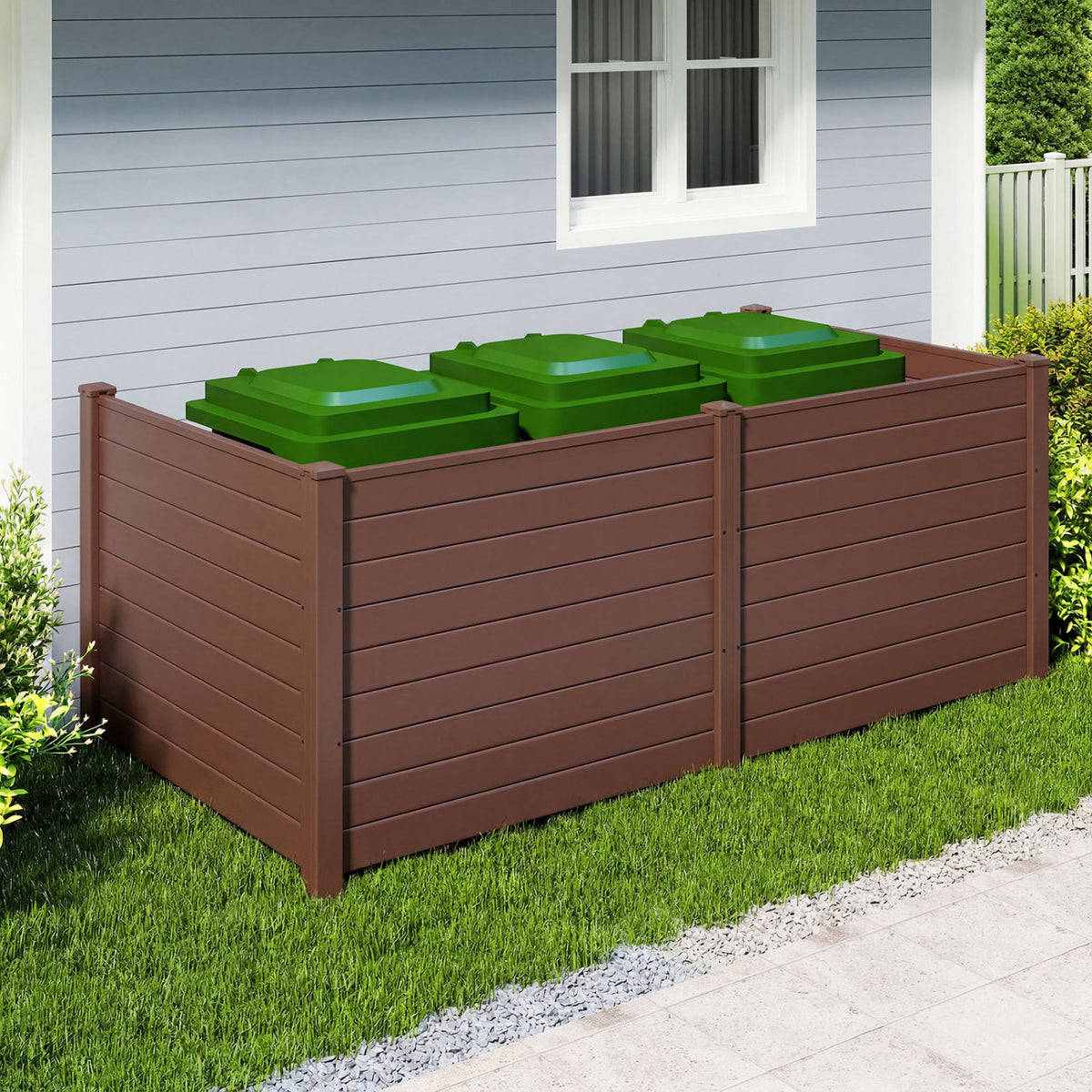 Set of 2 48 x 38 Inch Air Conditioner Fence 2 Panels with Metal Ground Stakes-Brown