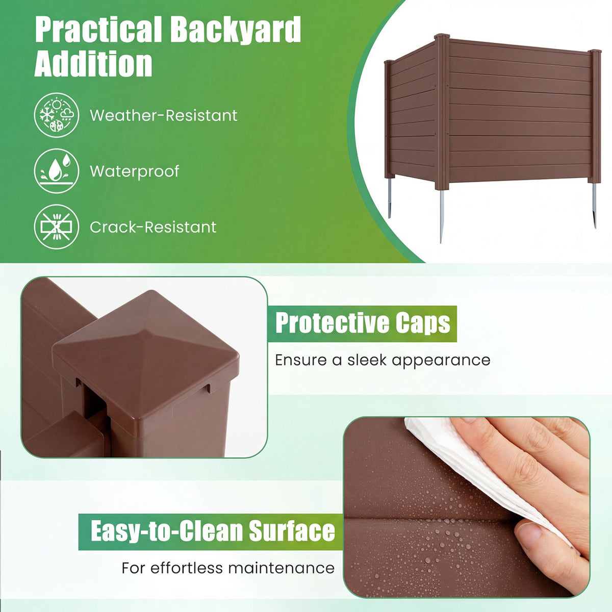 Set of 2 48 x 38 Inch Air Conditioner Fence 2 Panels with Metal Ground Stakes-Brown