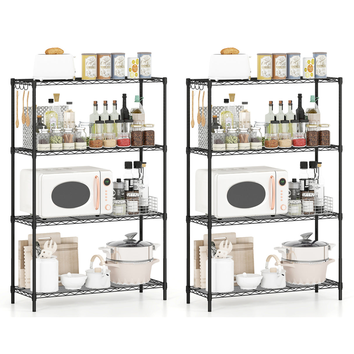Set of 2 4-Tier Metal Storage Shelving Unit with V-Shaped Wire Rack and 1000 LBS Capacity-Black