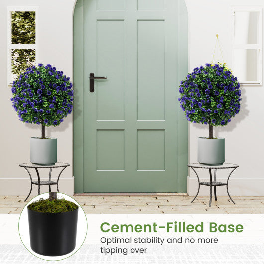 15 Inch Round Artificial Plant Boxwood Topiary Balls Set of 2 for Indoor Outdoor-Purple
