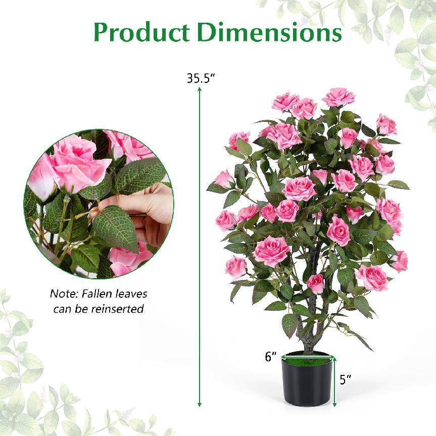 Set of 2 Artificial Rose Tree with Blooming Flowers and Green Leaves for Indoor-Pink