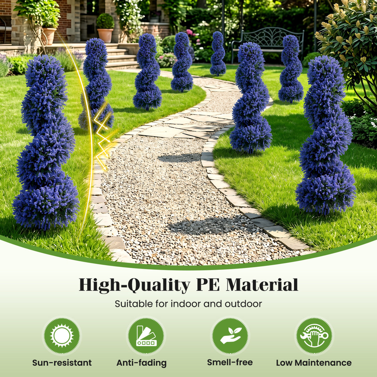 Set of 2 Artificial Spiral Topiary Trees with Sun Protection and Ground Spikes-Purple