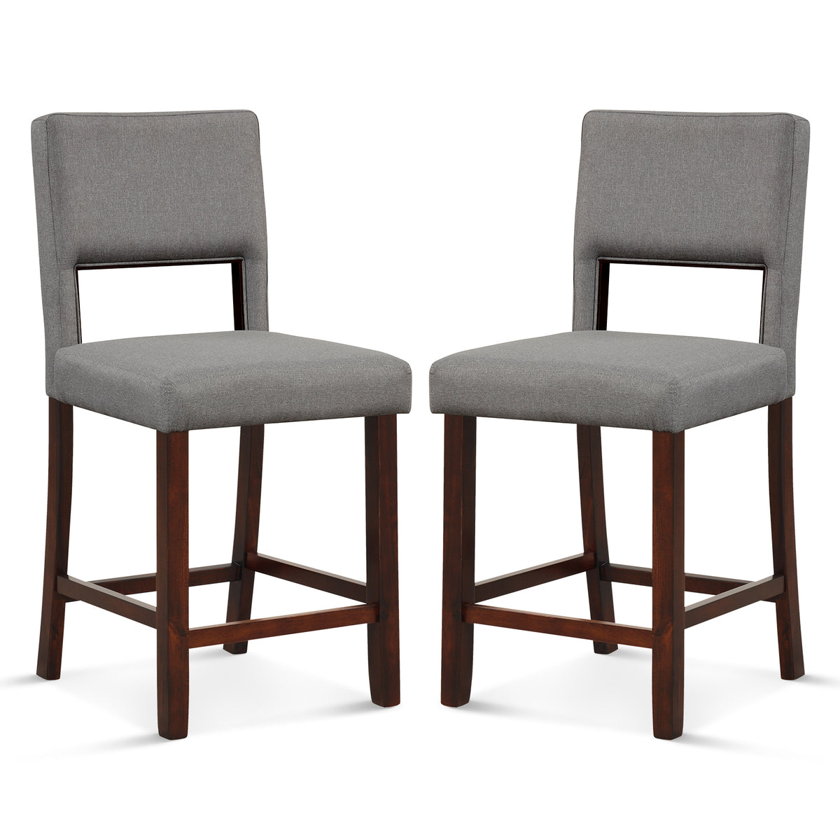 2 Piece Bar Chair Set with Hollowed Back and Rubber Wood Legs-Gray