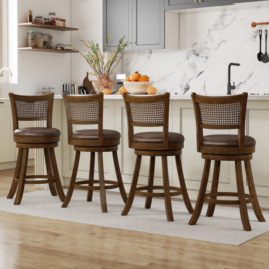 Set of 2 Bar Stools 25" Swivel Bar Chairs Leathaire Counter Height Stools-Brown